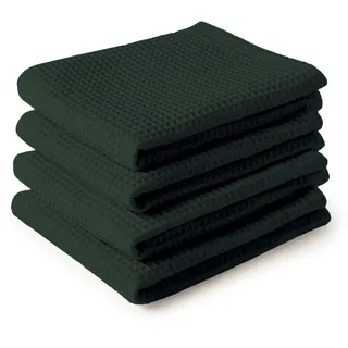 Encasa XO Küchenhandtücher und Waschlappen aus Baumwolle | Dunkelgrün | Waffel- und Flachgewebe-Geschirrtuch | Geschirrtuch-Set | 70x45 cm | Wiederverwendbar und schnell trocknend 4er-Satz