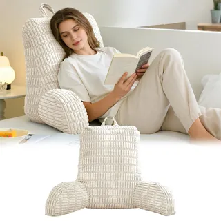BOYIFEIJIE Lesekissen für Bett Und Sofa, Erwachsenensofa mit Rückenlehnenkissen, Sitzkissen mit Armlehne, Rückenlehne Geeignet zum Fernsehen, Lesen, Handyspielen und Spielen im Bett (Weiß)