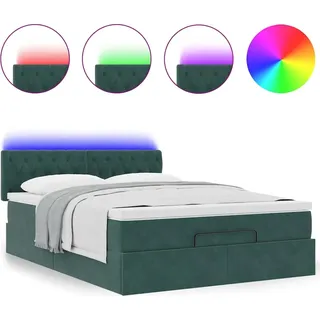 Ottoman-Bett mit Matratze & LEDs Dunkelgrün 140x200 cm Samt - Grün, dunkelgrün