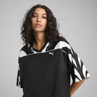 T-Shirt PUMA "FUTURE..ARCHIVE RELAXED FOOTBALL JERSEY", Gr. L, schwarz (puma schwarz), Obermaterial: 100% Polyester, normal, V-Ausschnitt, Shirts T-Shirt, sportlicher Stil, Polokragen mit geripptem Design, Kurzarm