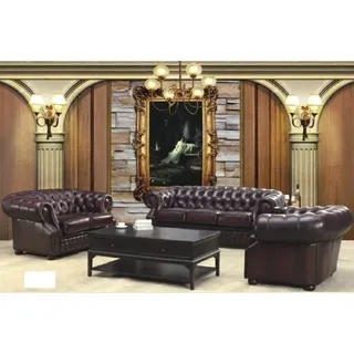 Chesterfield Couch Polst Sitz Sofa Garnitur 3+2+1 Ledersofa Sofagarnitur Oxford - bordeaux