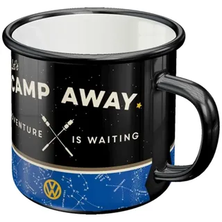 Nostalgic-Art Retro Emaille-Tasse, 360 ml, VW Bulli – Let's Camp Away Night – Volkswagen Bus Geschenk-Idee, Original Lizenzprodukt (OLP), Camping-Becher, Vintage Design