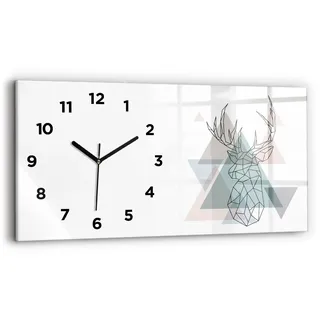 Wallfluent Wanduhr – Stilles Quarzuhrwerk - Uhr Dekoration Wohnzimmer Schlafzimmer Küche - Zifferblatt - schwarze Zeiger - 60x30 cm - Rentier skandinavischer Stil - Schwarz