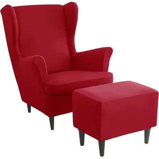 Ohrensessel überzug mit Hocker Bezug, 2 Teilig Sessel-Überwürfe+1 Teilig Ottomane Schonbezug, Beige/Grün/Rosa/Blau Ohrensessel Schonbezüge Sesselhusse Stretch Tiger Stuhlbezug mit Armlehne ( Color : #