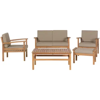 Beliani 4-Sitzer Lounge SET zertifiziertes Holz hellbraun Manila , Hellbraun, Taupe , FSC 100% , Gartenmöbel, Gartengarnituren, Gartenmöbel-Sets