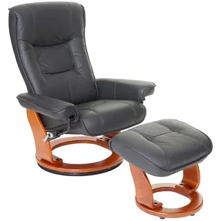 Robas Lund Relaxsessel Hamilton Leder 52 x 105,5 x 0 cm Schwarz/Honigfarben mit Hocker