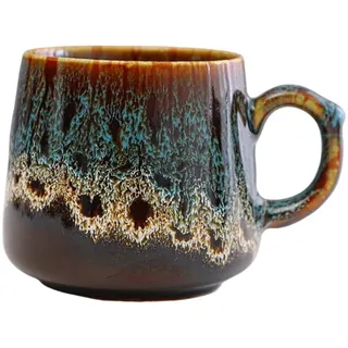 350ml Keramik-Kaffeetasse mit Henkel, Neuheit Flüssig glasierte Vintage-Tee-Tasse Kaffeetassen Latte Tassen Rustikale Teetassen für Büro und Haus, Einzigartiges Geschenk für Männer Frauen,Blau