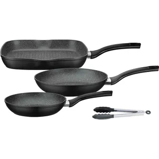GSW Pfannen-Set »Gourmet Granit« Aluminium Set, 1x Bratpfanne Ø 20 cm, 1x Bratpfanne Ø 24 cm, 1x Grillpfanne Ø 28 cm, 4 Stk. tlg. Induktion, silberfarben