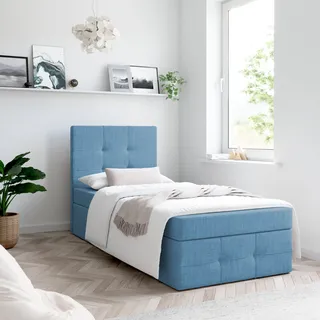 Boxspringbett, Kinderbett MERA PREMIUM MINI 90x200cm - OHNE Topper mit Bettkästen, Einzelbett, Stauraum, Jugendbett (Hellblau - AURA 13) - Hellblau