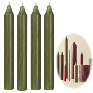 LS-LebenStil Exklusive Stabkerzen 4 Stück Ribe Rustik Set Waldgrün 18x2,2cm | Made in der EU - Spitzkerzen Tafelkerzen für die perfekte Tischdeko Hochzeit Taufe Advent Weihnachten Unparfümiert