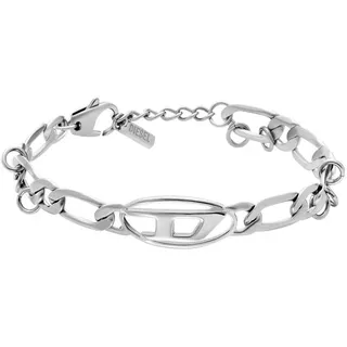 Diesel Oval D Logo Herren Silber-Ton Messing Armband, DX1599040