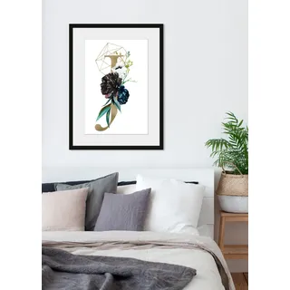 queence Bild "J" Buchstaben  J  Pflanzen  Pflanzenbilder 1 Stk. tlg. HD Premium Poster-Druck inkl. Holzrahmen, farbe rahmen: schwarz, farbe bild(er): goldfarben