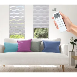 Elektrisches Rollo GOOD LIFE "Wave - SMART HOME" Gr. 4, grau (hellgrau, weiß, weiß), B:80cm H:150cm, Kunststoff, Metall, Polyester, Rollos, Elektrisches Rollo, mit Fernbedienung