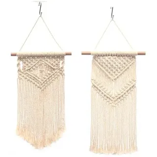 2 Stück Macrame Wandvorhang - Boho Dekoration - Wandhalterung - Baumwolle - 45 cm - Weiß