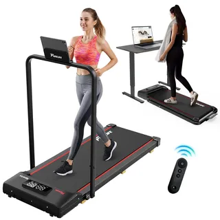 FunLife F1 Laufband klappbar (1-8 km/h) – 3-in-1 Walking Pad mit Haltegriff, komfort, kompakt & leise für Schreibtisch, Senioren & Reha geeignet, rot - Rot