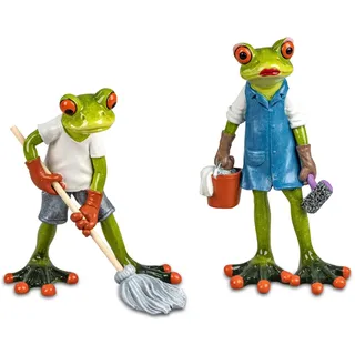 formano 2er Set lustige Frösche Hausputz 16 cm Figur Froschpaar Deko Putzfrau Putzmann