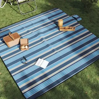 Eleganten-Stil Picknickdecke Faltbar Blau und Weiß Gestreift 200x200 cm Samt Waschbecken DE644715