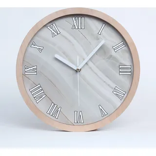 Holzuhr 25fi cm wanduhr - weiße Spitzen - Marmor Textur - Beige