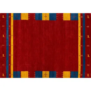 Gabbeh Teppich 100% Wolle 120x180 cm Rot Gold Blau Handgewebt Orientteppich BR13