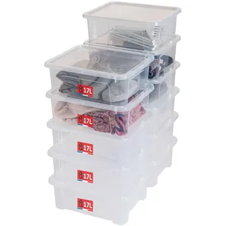 SUNDIS View Box, 11er-set Aufbewahrungsbox mit deckel, 17L, transparentem Kunststoff, stapelbar, ideal für die Aufbewahrung in Schränken, im Büro, in der Waschküche oder im Badezimmer