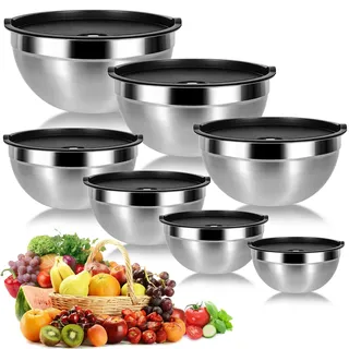 Cinnani Edelstahl Schüssel Set 7-teilig, Edelstahlschüssel Edelstahl Rührschüssel, Salatschüssel, Küchenschüssel mit Deckeln, Multifunktional schüsseln,Stapelbar