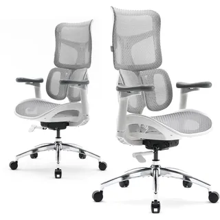 SIHOO Bürostuhl Ergonomischer-Mit Dualer Dynamischer Lordosenstütze, Schreibtischstuhl with 5-Fach Verstellbarer Rückenlehne, Office Chair with 4D-koordinierten Armlehnen(S100 Weiß)