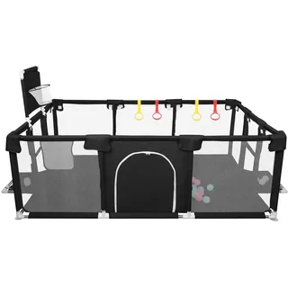 Laufstall Baby,Laufstall baby faltbar für Babys mit weichem,Baby Laufstalls mit Reißverschlusstür,Kinder laufgitter,inklusive 50 Bällen,4 X Zugringen,Leicht zu Reinigen (180x120x66cm Schwarz)