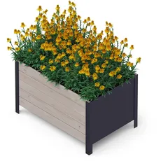 Bild Holz Hochbeet für Garten, Terrasse und Balkon - Blumenkasten mit Innenvlies und wasserdichter Kunststoffeinlage - Pflanzkasten für Innen- und Außenbereich, 78x52x48, Grau