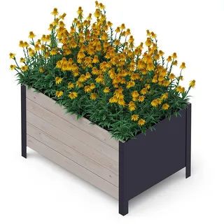 upyard Holz Hochbeet für Garten, Terrasse und Balkon - Blumenkasten mit Innenvlies und wasserdichter Kunststoffeinlage - Pflanzkasten für Innen- und Außenbereich, 78x52x48, Grau