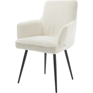 DeLife Esszimmerstuhl Heira-Flex mit Armlehnen Bouclé Weiß 4-Fuß konisch Schwarz Taschenfederkern - Weiß