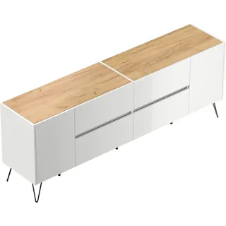Posseik Sideboard Industrial J 4 Schubladen 2 Türen 200 cm Weiß Eiche Top