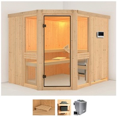 Bild Sauna »Aline 3«, (Set), 9-kW-Bio-Ofen mit externer Steuerung beige