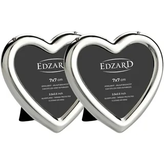 EDZARD Mini-Bilderrahmen 2er Set Herz für Foto 7 x 7 cm, edel versilbert, anlaufgeschützt, mit Samtrücken, Fotorahmen zum Stellen