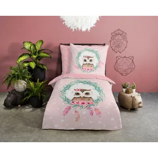 Muller Textil Good Morning Eule Rosa 135 x 200 cm + 80 x 80 cm