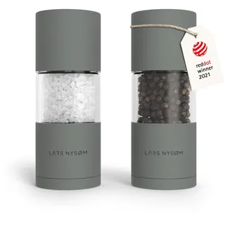 LARS NYSØM Salz und Pfeffermühle Set aus Edelstahl mit einstellbarem Keramikmahlwerk I Pfeffermühle und Salzmühle I Manuelle Gewürzmühlen (2 Stück) (Ash Gray)