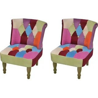 The Living Store Französischer Sessel 2 Stk. Patchwork-Design Stoff - Blau, Lila, Grün, Rosa, Violett, Orange, Weiß