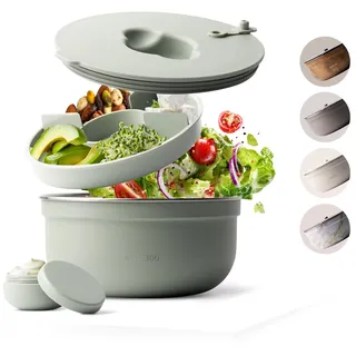MAMEIDO Salatbox to go 1,5 l, Bowl Lunchbox Erwachsene aus Edelstahl, Bento Box BPA-frei mit Fächern & auslaufsicherem Dressingbehälter, Essensbox Meal Prep (Desert Sage)