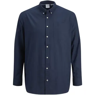 Herren Jack & Jones Einfarbiges Plus Size Hemd | Basic Übergrößen Langarm Shirt | Uni Business JJEOXFORD, Farben:Dunkelblau, Größe Hemd:7XL