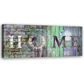 Feeby Wandbild grüne wand home schriftzug , Blau , Textil , Sprichwort/Zitat , Rechteckig , 90x30 cm , Bilder & Rahmen, Bilder, Leinwandbilder