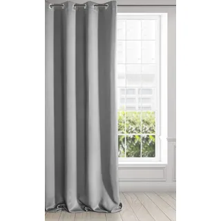 Eurofirany Logan Vorhang Blickdicht, Blackout, Satin Verdunkelungsvorhang mit Ösen-1 STK. Ösenvorhang, Elegant, Glatt, Einfarbig, Wohnzimmer, Schlafzimmer, Silber, 135x250 cm