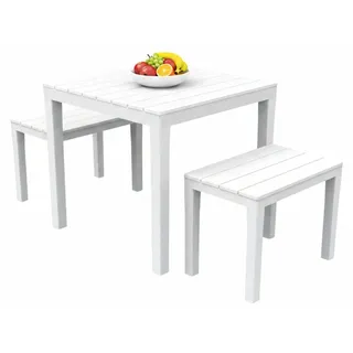 Outdoor-Lounge-Set Dkabash, Gartenset mit 1 quadratischem Tisch und 2 Bänken, Picknickset für drinnen und draußen, 100 % Italy, Weiß - Weiß
