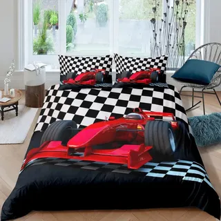 Loussiesd Jungen Auto Bettwäsche Set Geometrische Formel Rennwagen Bettwäsche 135x200cm Kinder Jungs Extremsport Bettbezug Set für Bett Jugendliche Jugend Mann Bettwäsche-Set Formel Auto Drucken, 2St