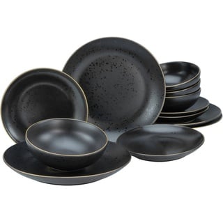 CreaTable Teller-Set »Geschirr-Set Industrial«, (Set, 12 tlg., Tafelservice für 4 Personen), Service, schwarz, Goldrand, 12 Teile, für 4 Personen, goldfarben