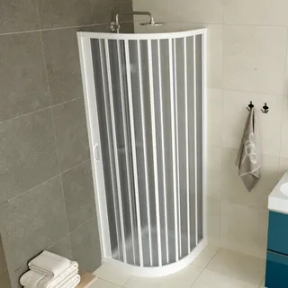 VIERTELKREIS DUSCHKABINE DUSCHWAND WEIßE FALTTÜR PVC 90X90 CM SEITLICHE ÖFFNUNG