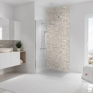 Schulte Duschrückwand Softtouch, 100x255 cm, Wandverkleidung Terrazzo-Creme, Aluminiumverbundplatte, fugenloser Fliesenersatz, EP19010254-855 - Beige