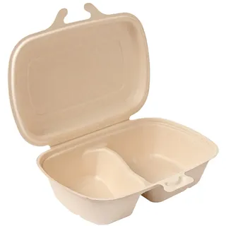 50 Stück Muscheln, 2 Compart, Bionic, 900 ml, 22,4 x 14 x 6 cm, Natural Bagazo