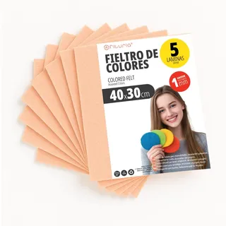 OFITURIA Bastelfilz für DIY-Projekte, Bunte Filzstoffe für Patchwork, Nähen, Schule, Kunst und Dekoration 40x30cm (Pfirsich, 5 Stk)