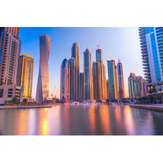 Papermoon Fototapete »DUBAI SKYLINE-MARINA EMIRAT CAYAN TOWER MEER KHALIFA«, bunt