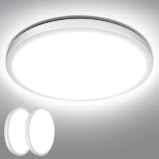 Lepro Deckenlampe 18W, IP44 Wasserfest Deckenleuchte,5000K 1800LM Badezimmer Lampe, Kaltweiß Deckenleuchte Badezimmer, ideal Badezimmerlampe Decke für Bad Schlafzimmer Flur Wohnzimmer, Ø22cm, 2 Stücke