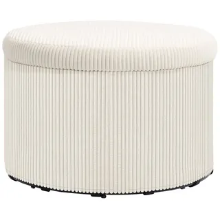 Homcom Sitzhocker mit Stauraum Hocker Deckel, Runder Polsterhocker Fußhocker mit Cord-Optik für Wohnzimmer, Schlafzimmer 60 x 60 x 41 cm Beige